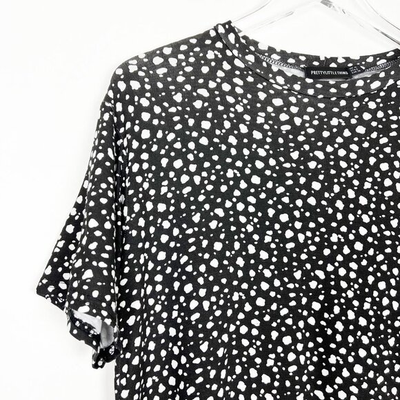 PrettyLittleThing Black Dalmatian Print Short Sleeve Smock Dress. Size 6 - Picture 4 of 13